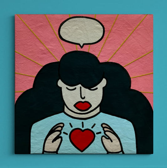 TODO, NADA #1 - Vibrant Figurative Acrylic Painting With Thread Details