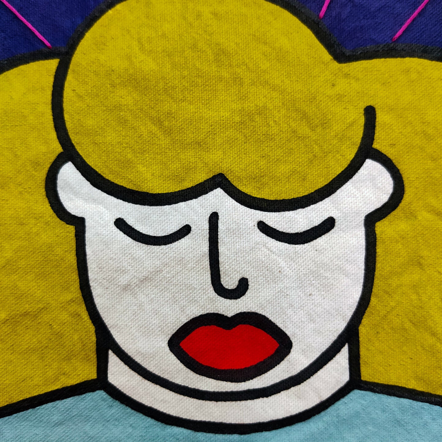 TODO, NADA #3 - Vibrant Figurative Acrylic Painting With Thread Details