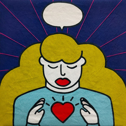 TODO, NADA #3 - Vibrant Figurative Acrylic Painting With Thread Details