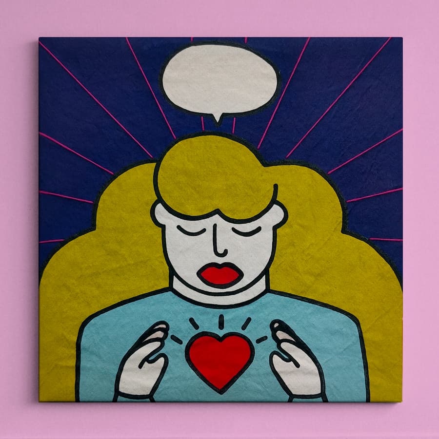 TODO, NADA #3 - Vibrant Figurative Acrylic Painting With Thread Details
