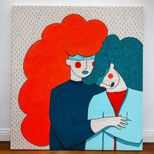 LAS MACIZAS #1 - Acrylic Painting With Embroidery And Oil Pastel Details