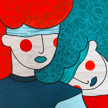 LAS MACIZAS #1 - Acrylic Painting With Embroidery And Oil Pastel Details