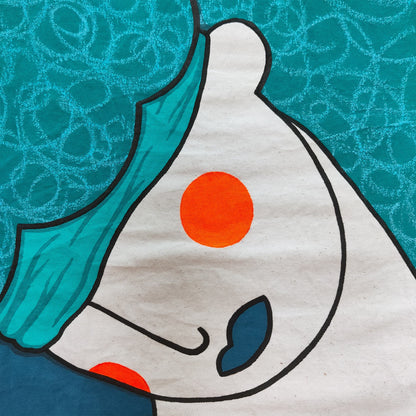 LAS MACIZAS #1 - Acrylic Painting With Embroidery And Oil Pastel Details