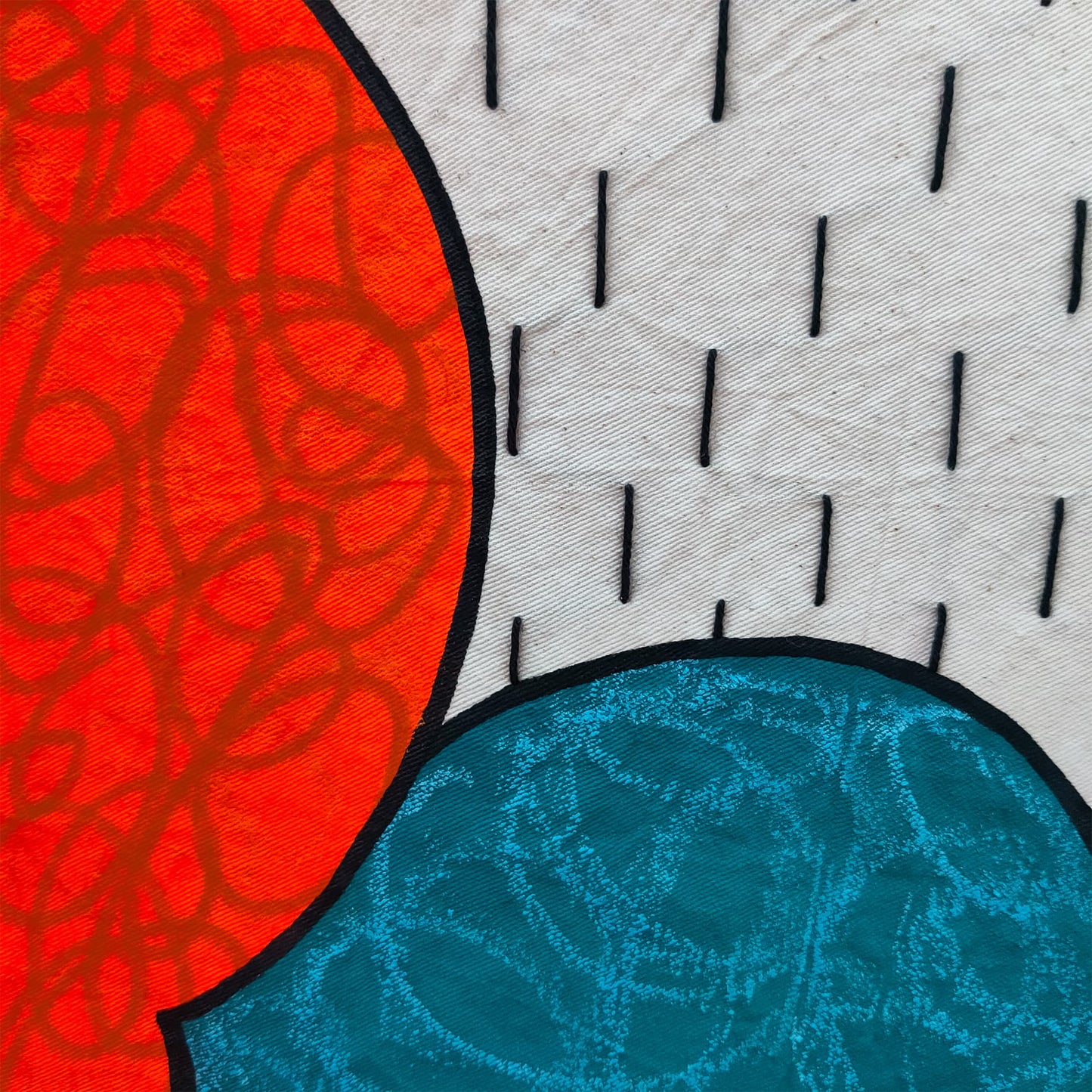 LAS MACIZAS #1 - Acrylic Painting With Embroidery And Oil Pastel Details