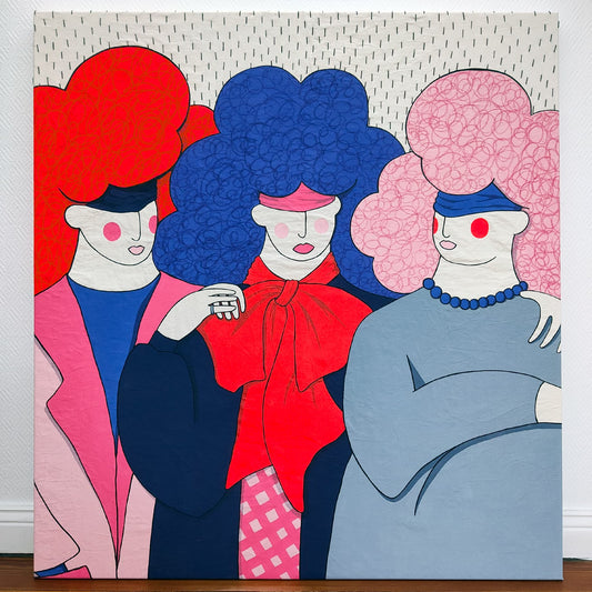 LAS MACIZAS #2 - Acrylic Painting With Embroidery And Oil Pastel Details