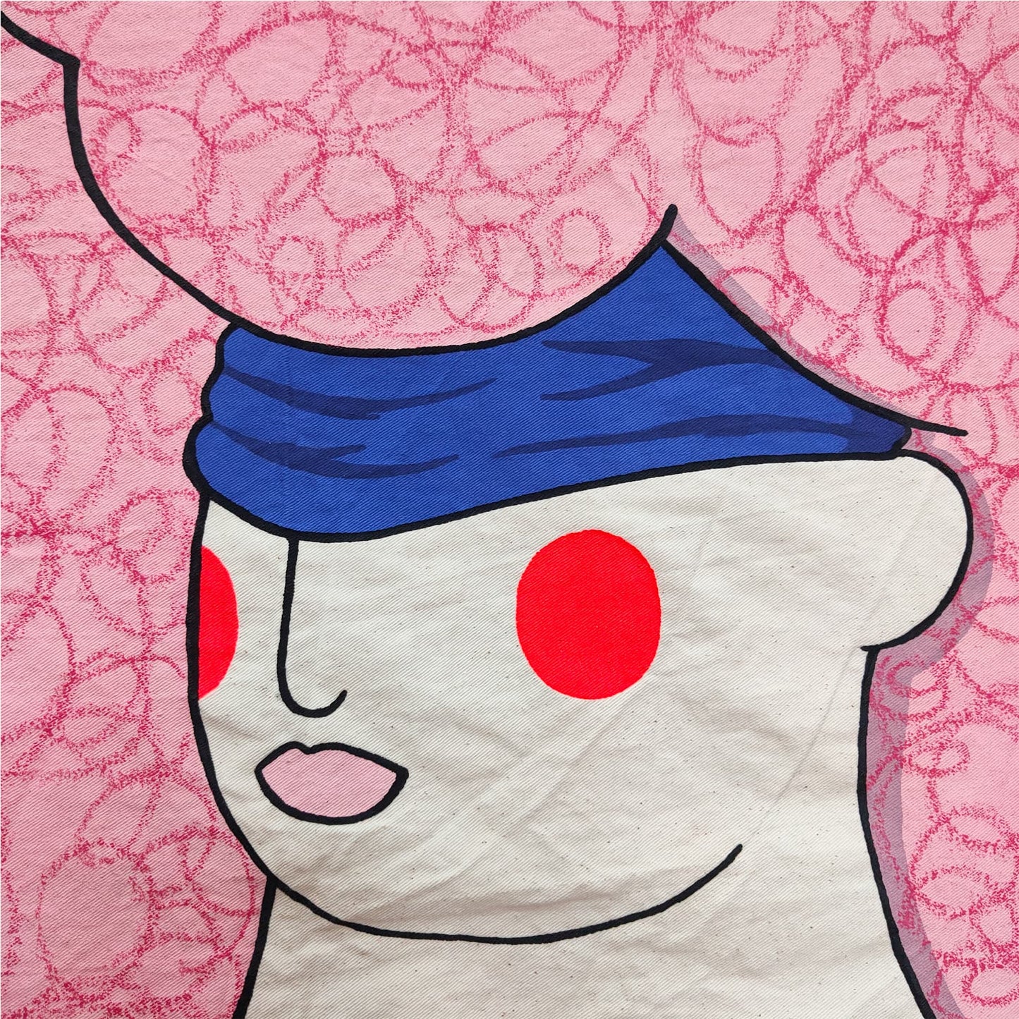 LAS MACIZAS #2 - Acrylic Painting With Embroidery And Oil Pastel Details