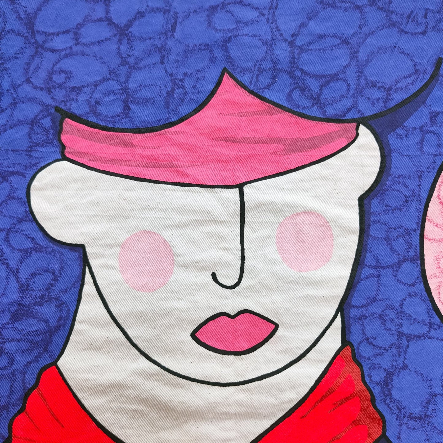 LAS MACIZAS #2 - Acrylic Painting With Embroidery And Oil Pastel Details