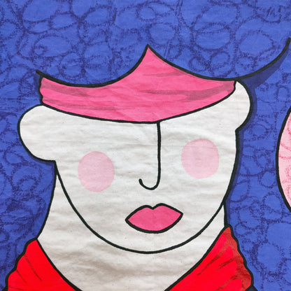 LAS MACIZAS #2 - Acrylic Painting With Embroidery And Oil Pastel Details