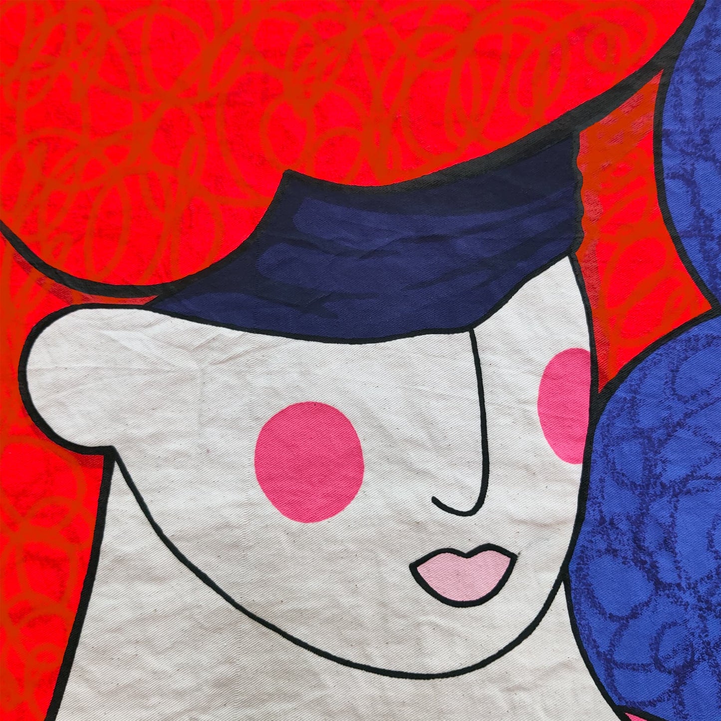 LAS MACIZAS #2 - Acrylic Painting With Embroidery And Oil Pastel Details