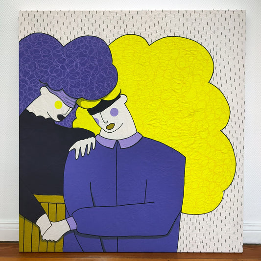 LAS MACIZAS #3 - Acrylic Painting With Embroidery And Oil Pastel Details